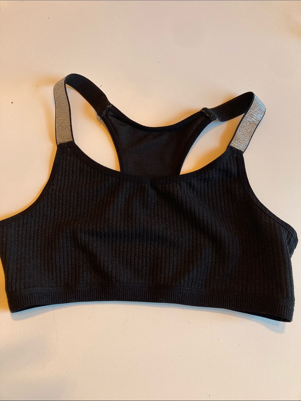 Ribbed Black Racerback Sports Bralette with Metallic Accent Straps